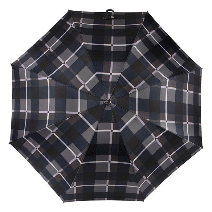 Totes ECO Automatic Walking Umbrella with Wood Handle - Black Grey Check - Umbrellaworld