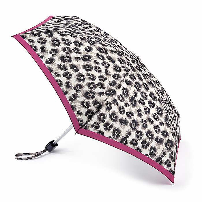 Fulton 'Tiny' Compact Folding Umbrella Leopard Pink Border