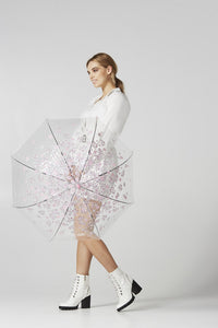 Fulton Birdcage Clear Dome Umbrella - Sketchy Sprigs - Umbrellaworld