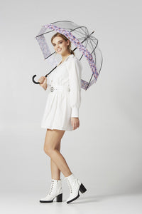 Fulton LUXE Birdcage Clear Dome Umbrella - Digital Blossom - Umbrellaworld
