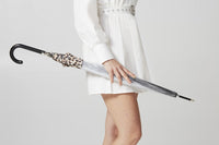 Fulton Birdcage Luxe Clear Dome Umbrella - Natural Leopard Border - Umbrellaworld