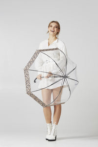 Fulton Birdcage Luxe Clear Dome Umbrella - Natural Leopard Border - Umbrellaworld