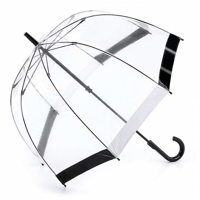 Fulton Birdcage Clear Dome Umbrella - Black & White | Transparent Walking Umbrella | Wind Resistant