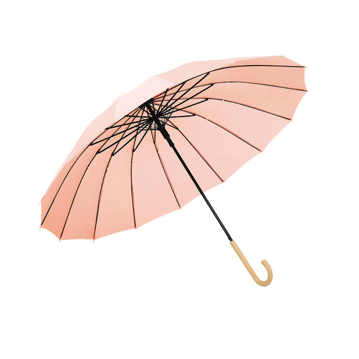Wood Hook Automatic Walking Umbrella - 16 Ribs - Pink - Umbrella World