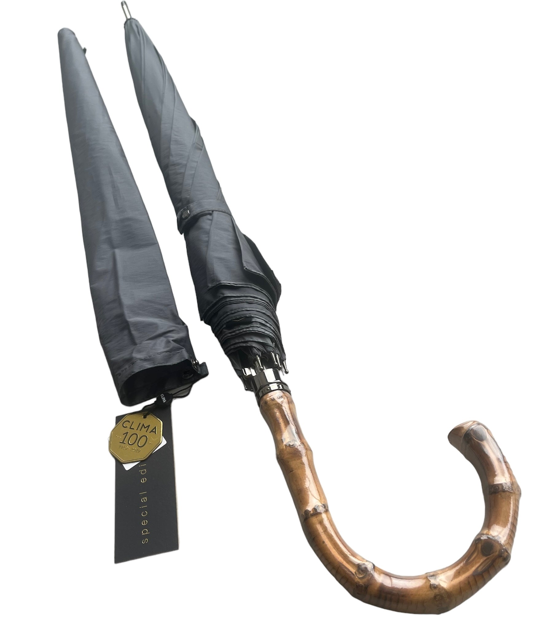 Luxury Bamboo Hook Walking Umbrella - Gun Metal | Teflon | 10 Ribs
