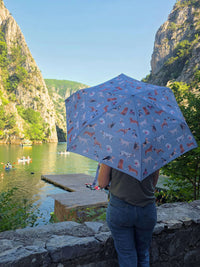 Fulton Curio Dog Handle Folding Umbrella | UPF 50+ UV Protection | Compact and Fun