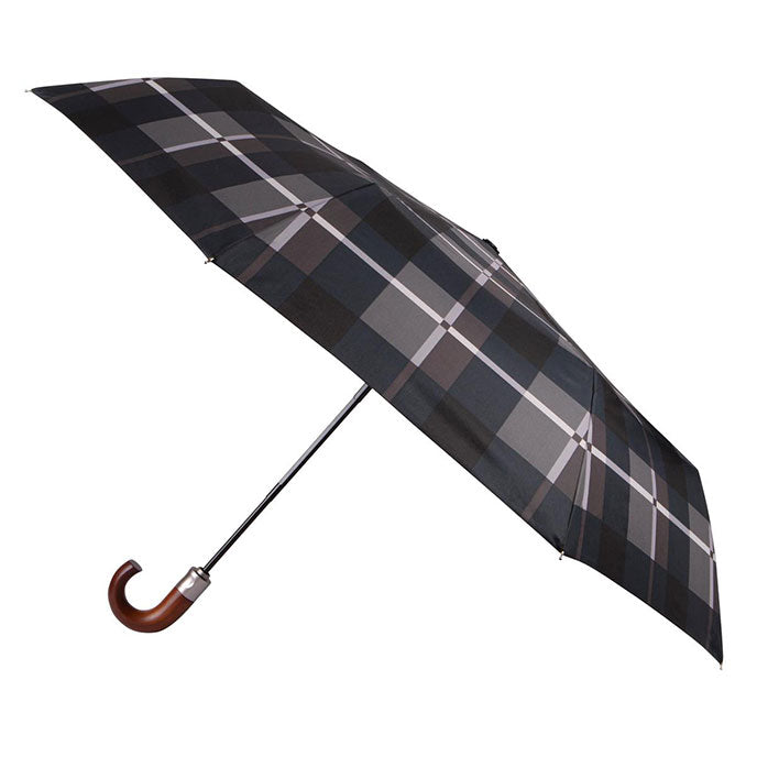 Totes X-TRA STRONG® Auto Open & Close Wood Crook Handle Umbrella - Grey Check