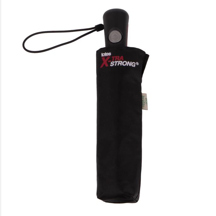 Totes ECO X-tra Strong Auto Open And Close Umbrella - Black - Umbrellaworld