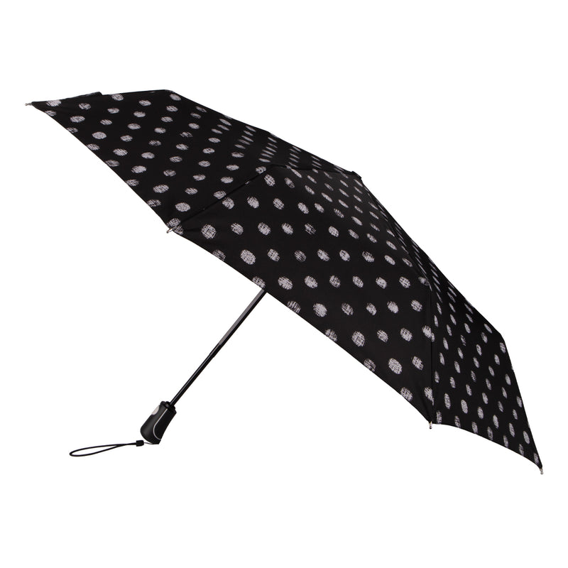 Totes Eco Ladies Wind Resistant 'X-tra Strong' AOC Umbrella - Black Textured dots