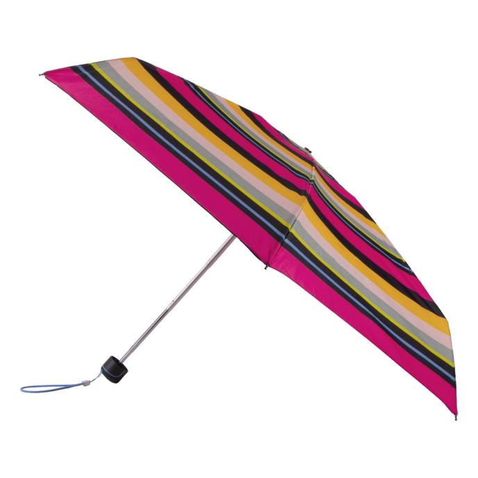 Totes ECO Tiny X-tra Strong 5 Section Folding Umbrella - Magenta Block Stripe - Umbrellaworld