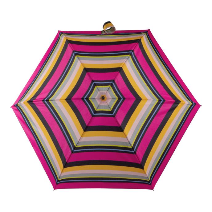 Totes ECO Tiny X-tra Strong 5 Section Folding Umbrella - Magenta Block Stripe - Umbrellaworld