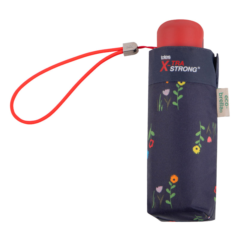 Totes ECO Tiny X-tra Strong 5 Section Folding Umbrella - Navy Flowers