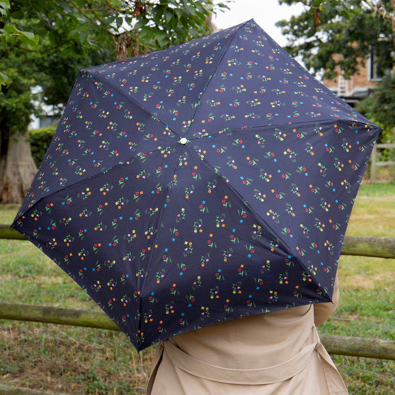 Totes ECO Tiny X-tra Strong 5 Section Folding Umbrella - Navy Flowers