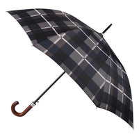 Totes ECO Automatic Walking Umbrella with Wood Handle - Black Grey Check - Umbrellaworld