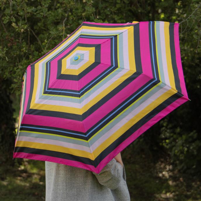 Totes NEW Eco-Brella Supermini Umbrella - Magenta Block Stripe - Umbrellaworld