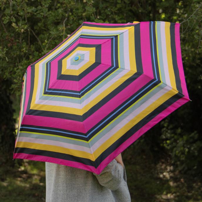 Totes NEW Eco-Brella Supermini Umbrella - Magenta Block Stripe