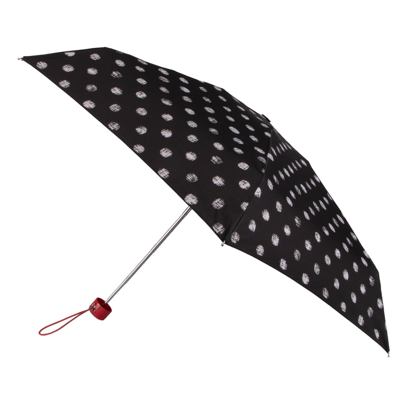 Totes Eco Compact Round 5 Section Folding Umbrella - Black Textured Dots