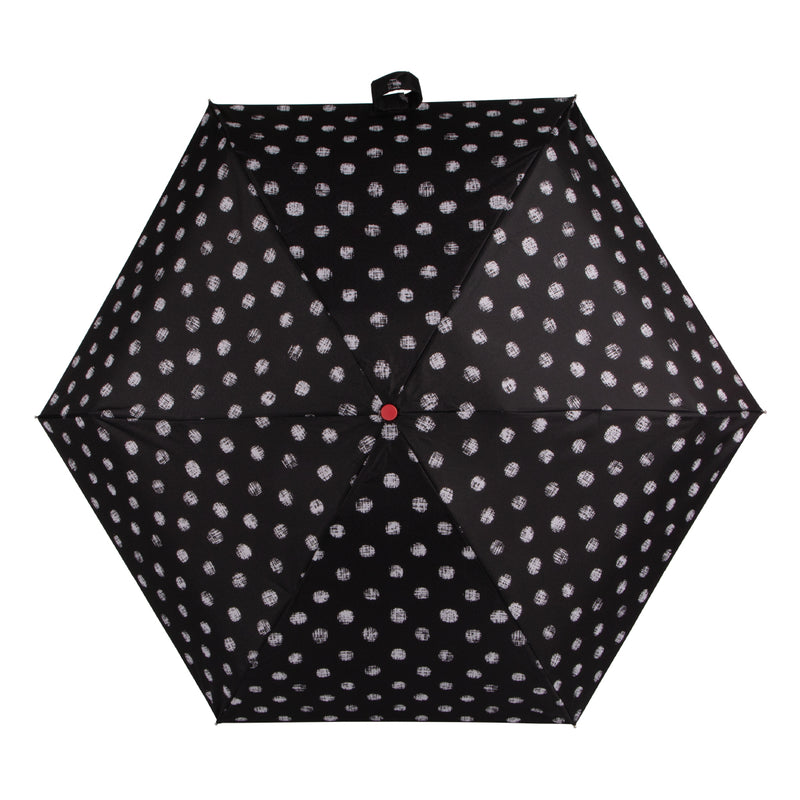 Totes Eco Compact Round 5 Section Folding Umbrella - Black Textured Dots