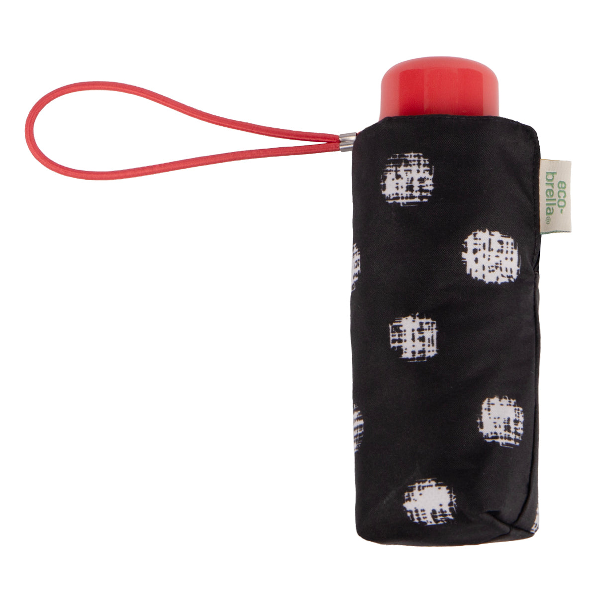 Totes Eco Compact Round 5 Section Folding Umbrella - Black Textured Dots