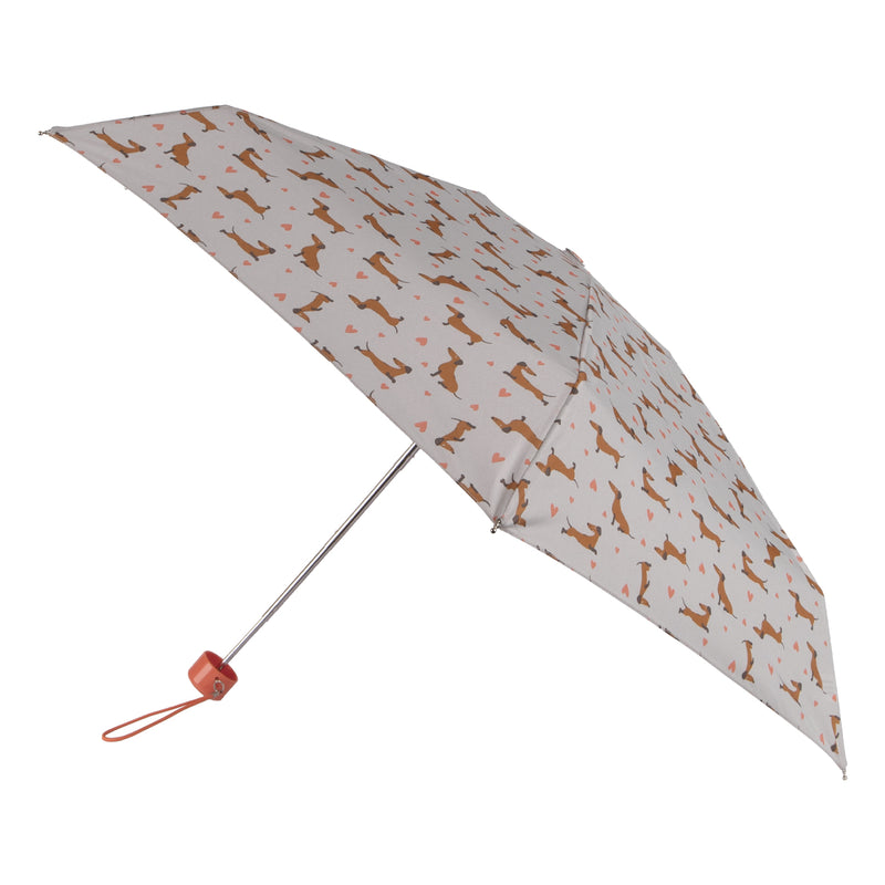 Totes Eco Compact Round 5 Section Folding Umbrella - Dachshund Hearts