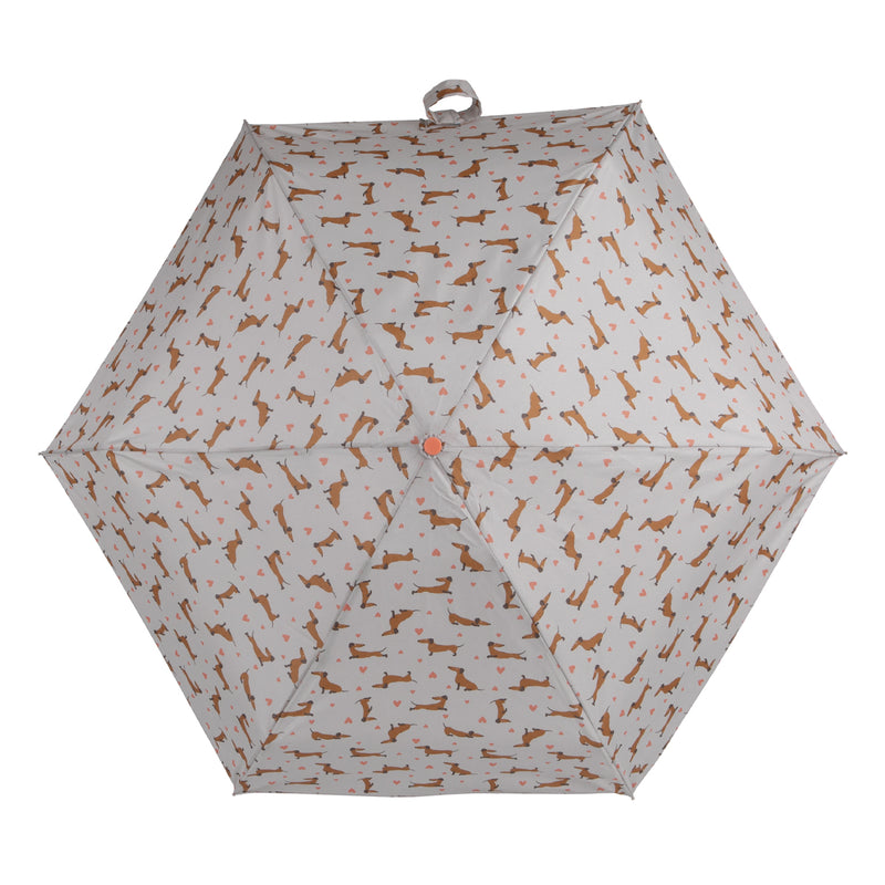 Totes Eco Compact Round 5 Section Folding Umbrella - Dachshund Hearts