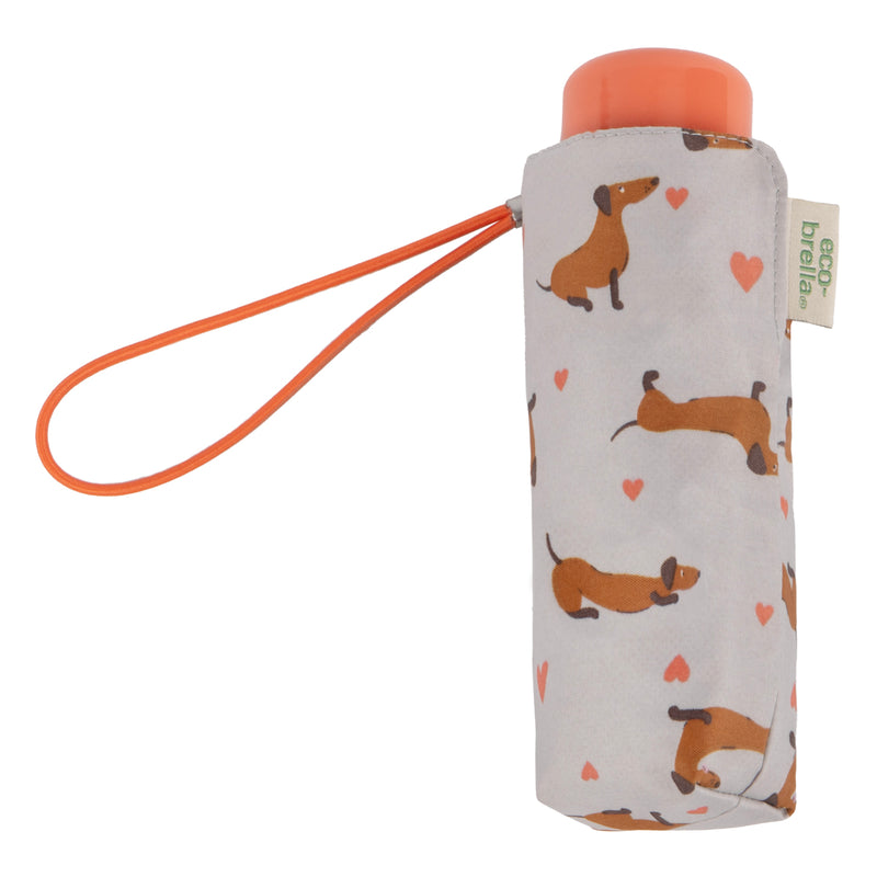 Totes Eco Compact Round 5 Section Folding Umbrella - Dachshund Hearts