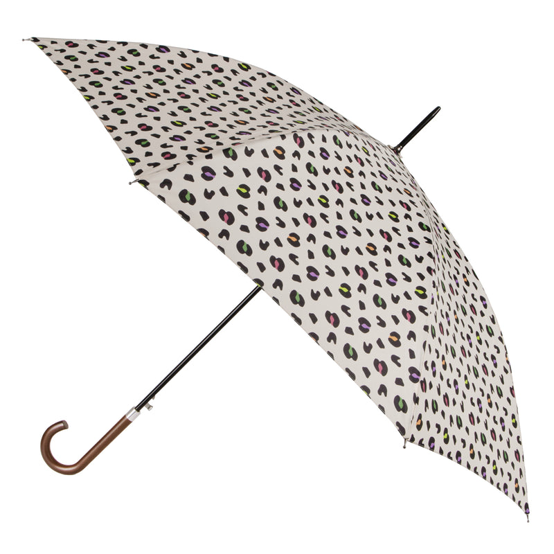 Totes ECO Automatic Walking Umbrella with Wood Handle - Bright Animal Print