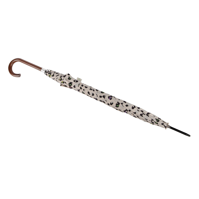 Totes ECO Automatic Walking Umbrella with Wood Handle - Bright Animal Print