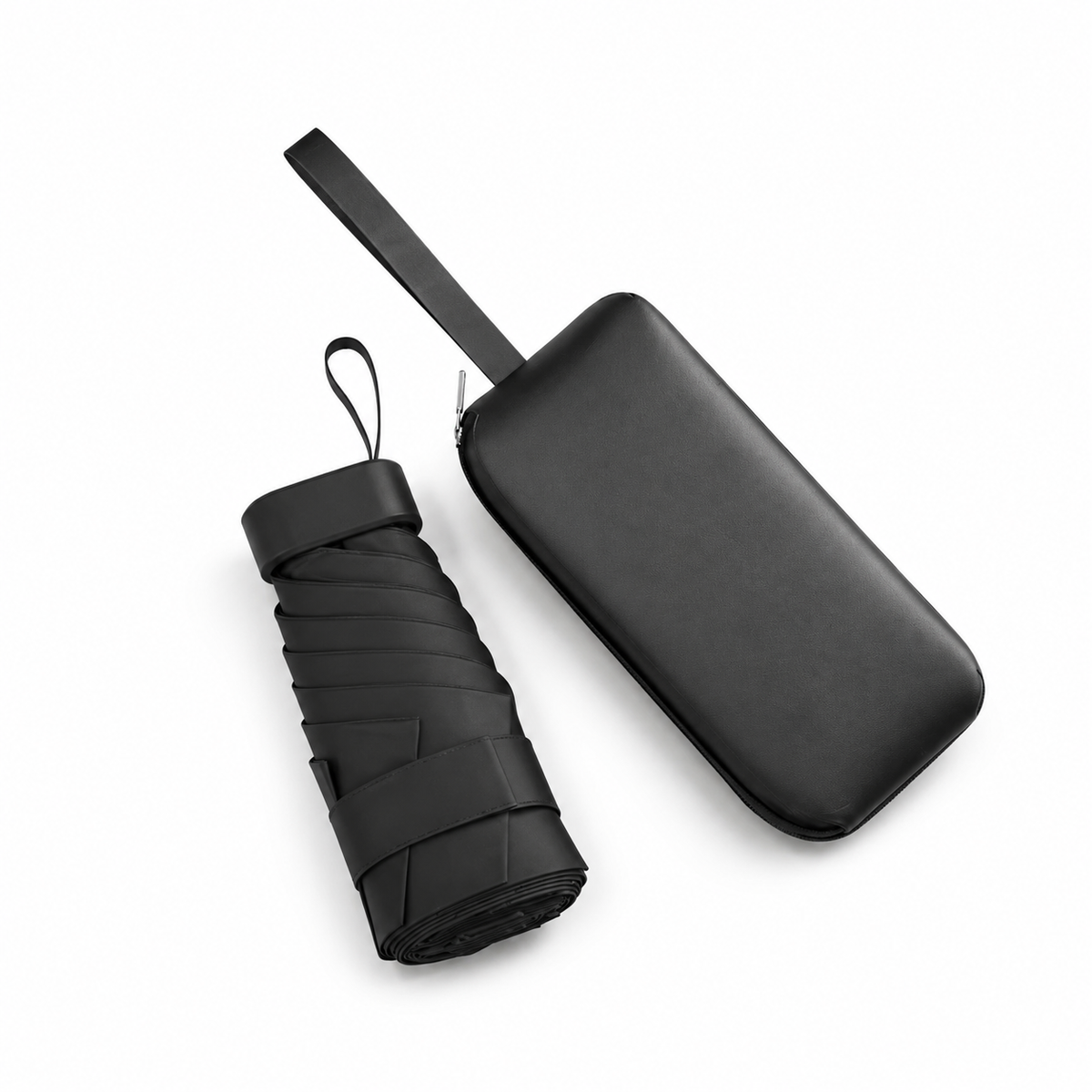 Cased UPF 50+ Compact Mini Flat Travel Umbrella | Strap Case | 93cm Canopy | Just 212g