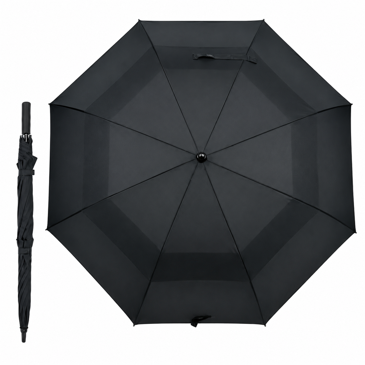 Fibreglass Auto Vented Windproof Golf Umbrella - Black - Umbrella World