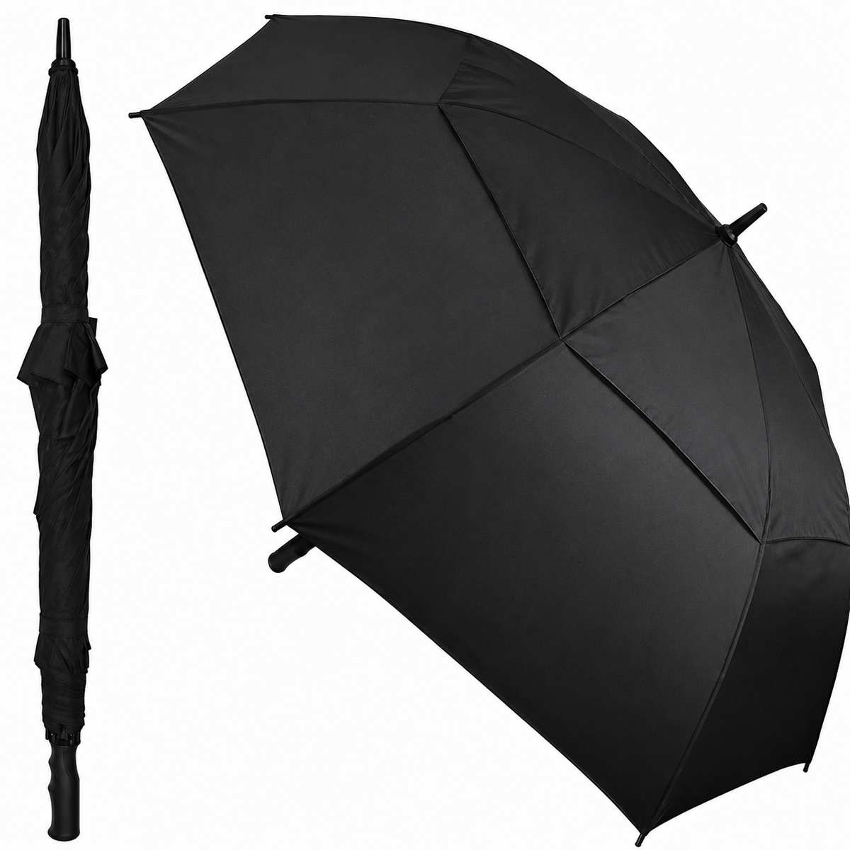 Fibreglass Auto Vented Windproof Golf Umbrella - Black - detail view - Umbrella World