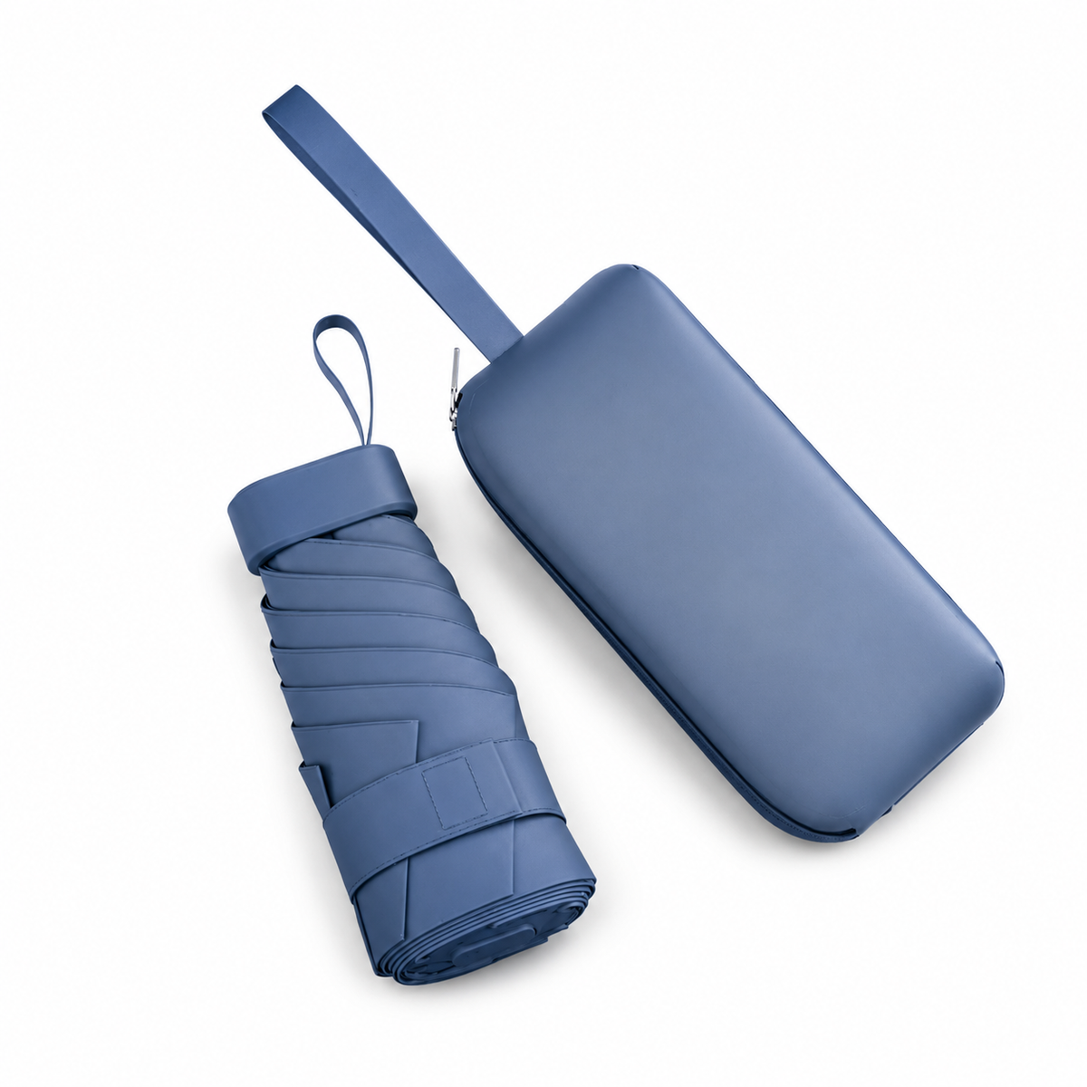 Cased UPF 50+ Compact Mini Flat Travel Umbrella | Strap Case | 93cm Canopy | Just 212g