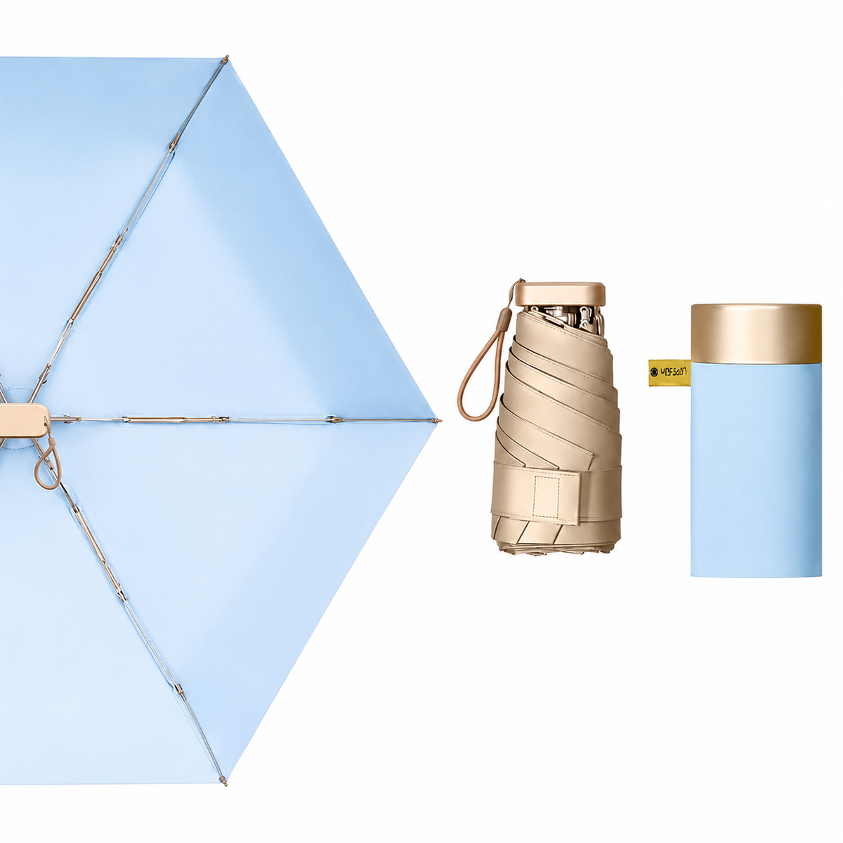 UPF 50+ Gold Reflective Compact Travel Umbrella | Heat-Reflecting Outer | 93cm Canopy | 230g