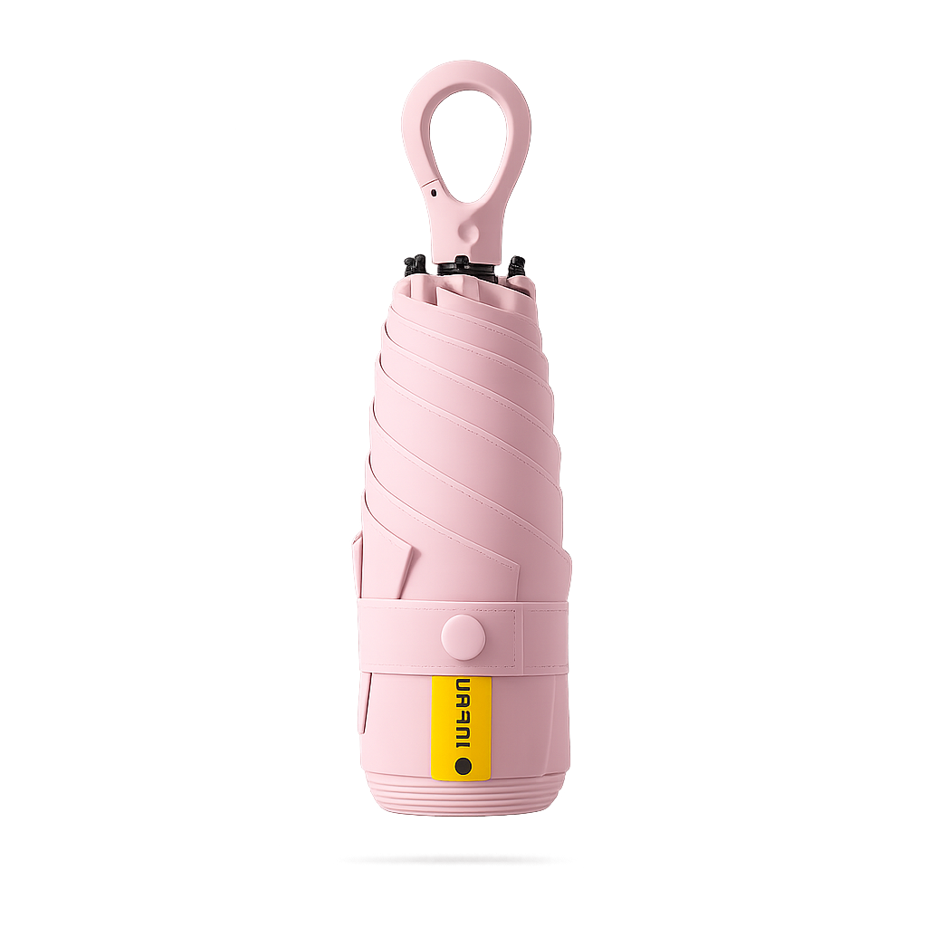 New UPF 50+ Compact Travel Umbrella - Carabiner Hook | Sun &amp; Rain Protection | 93cm Canopy | 217g