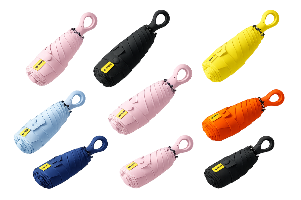 New UPF 50+ Compact Travel Umbrella - Carabiner Hook | Sun &amp; Rain Protection | 93cm Canopy | 217g