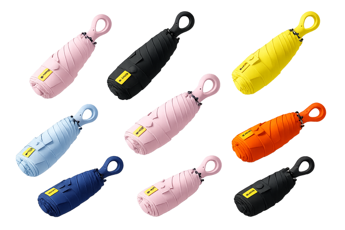 New UPF 50+ Compact Travel Umbrella - Carabiner Hook | Sun &amp; Rain Protection | 93cm Canopy | 217g