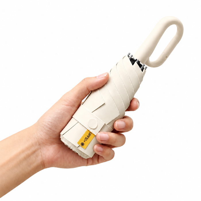 UPF 50+ Compact Travel Umbrella - Large Carabiner Hook | Sun &amp; Rain Protection | 93cm Canopy | 217g