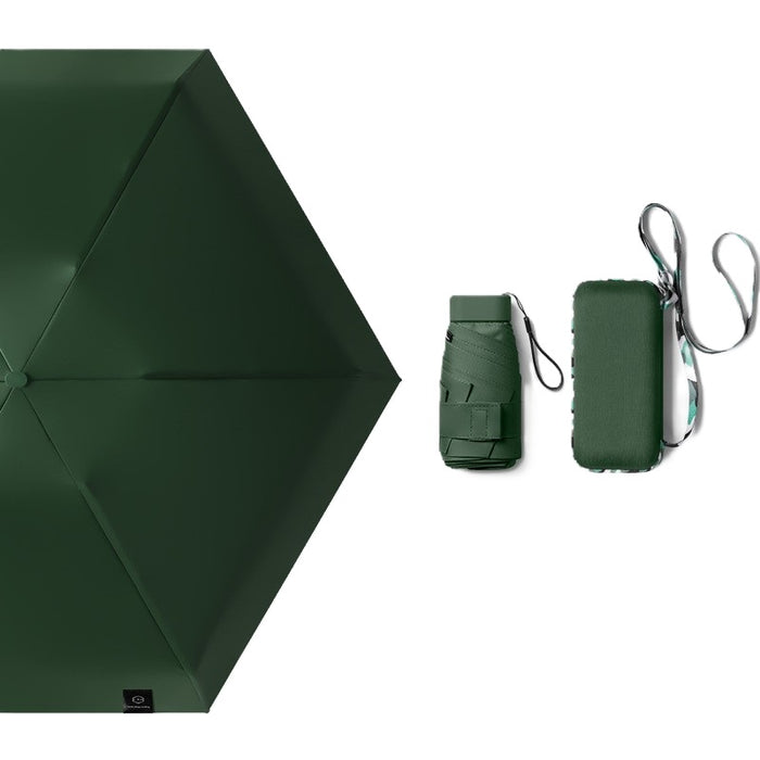 Cased UPF 50+ Compact Mini Flat Travel Umbrella - Green - Umbrella World