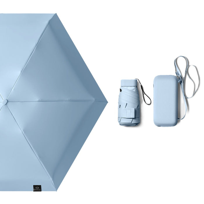 Cased UPF 50+ Compact Mini Flat Travel Umbrella - Blue - Umbrella World