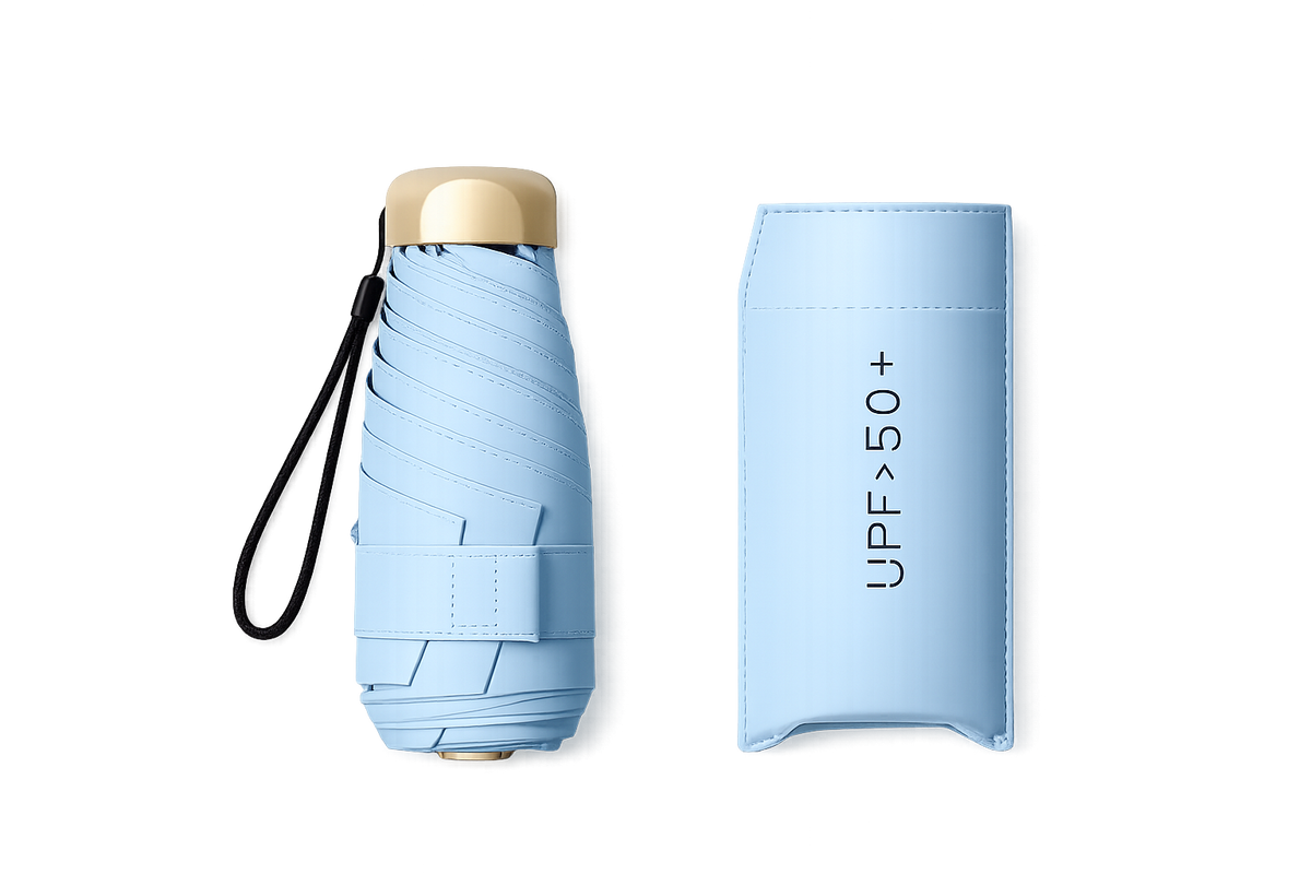 UW UPF 50+ Compact Flat Travel Umbrella | Sun &amp; Rain Protection | 93cm Canopy | Just 173g