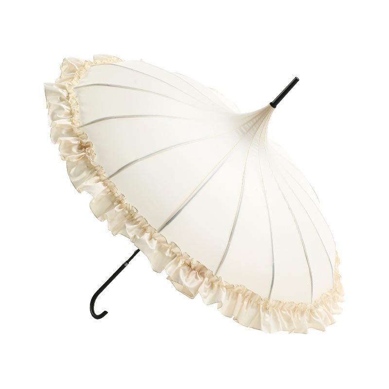 Frilled Edge Pagoda Walking Umbrella - Elegant | 16 Ribs | Vintage Style