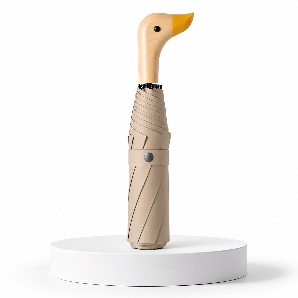 Duck Head Handle Folding Umbrella | UPF 50+ UV Protection | Wood Look Handle