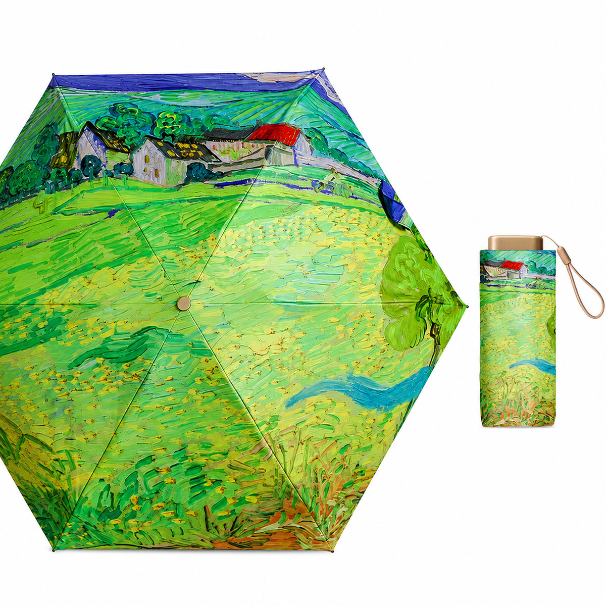 UPF 50+ Art Print Compact Mini Flat Travel Umbrella | 93cm Canopy | Just 230g