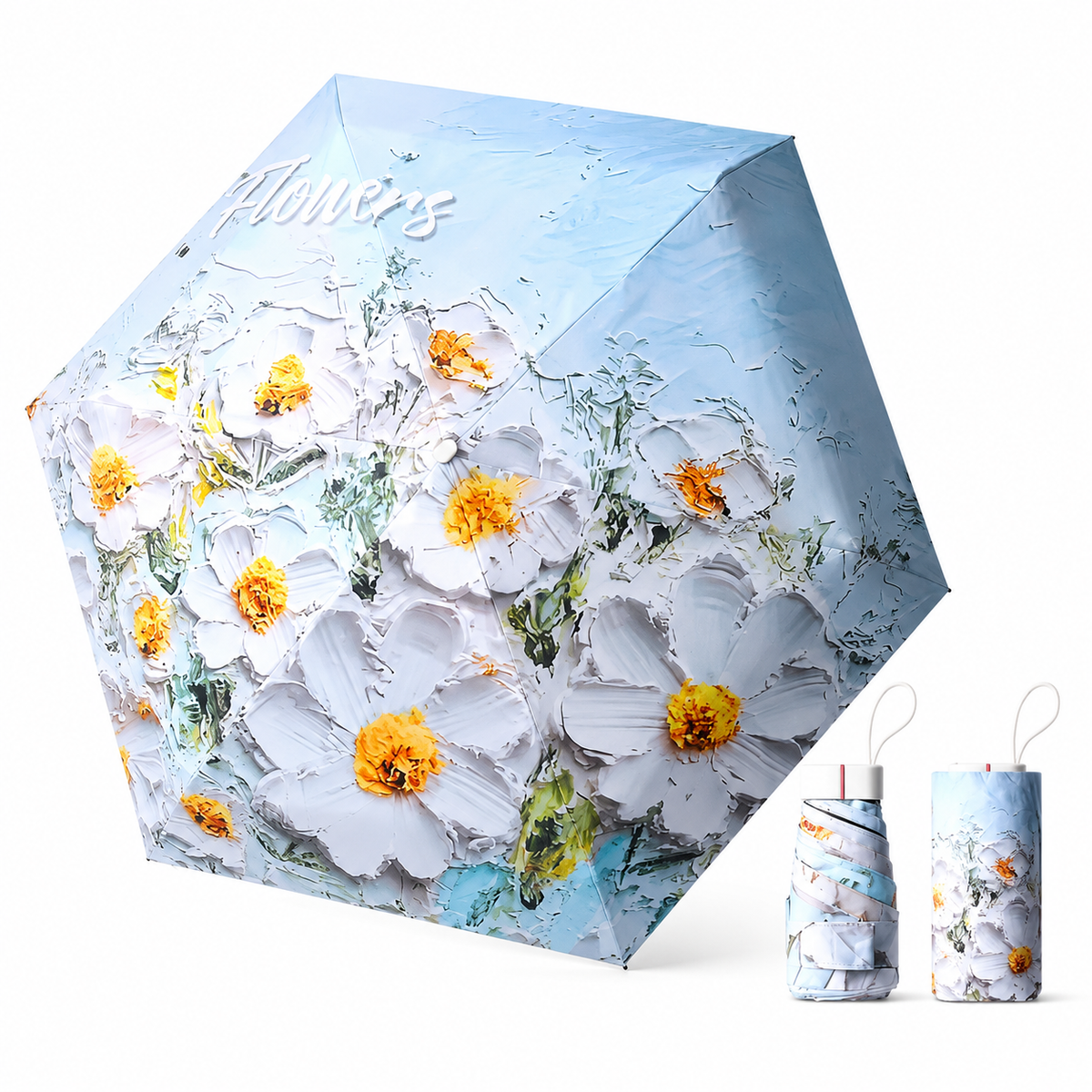 UPF 50+ Floral Compact Mini Flat Travel Umbrella | 93cm Canopy | Just 230g