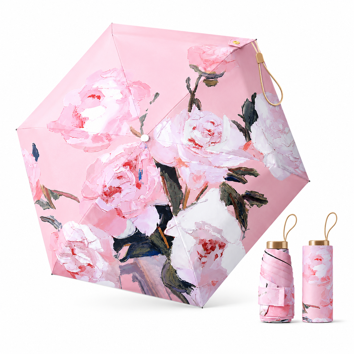 UPF 50+ Floral Compact Mini Flat Travel Umbrella | 93cm Canopy | Just 230g