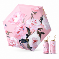 UPF 50+ Floral Compact Mini Flat Travel Umbrella | 93cm Canopy | Just 230g