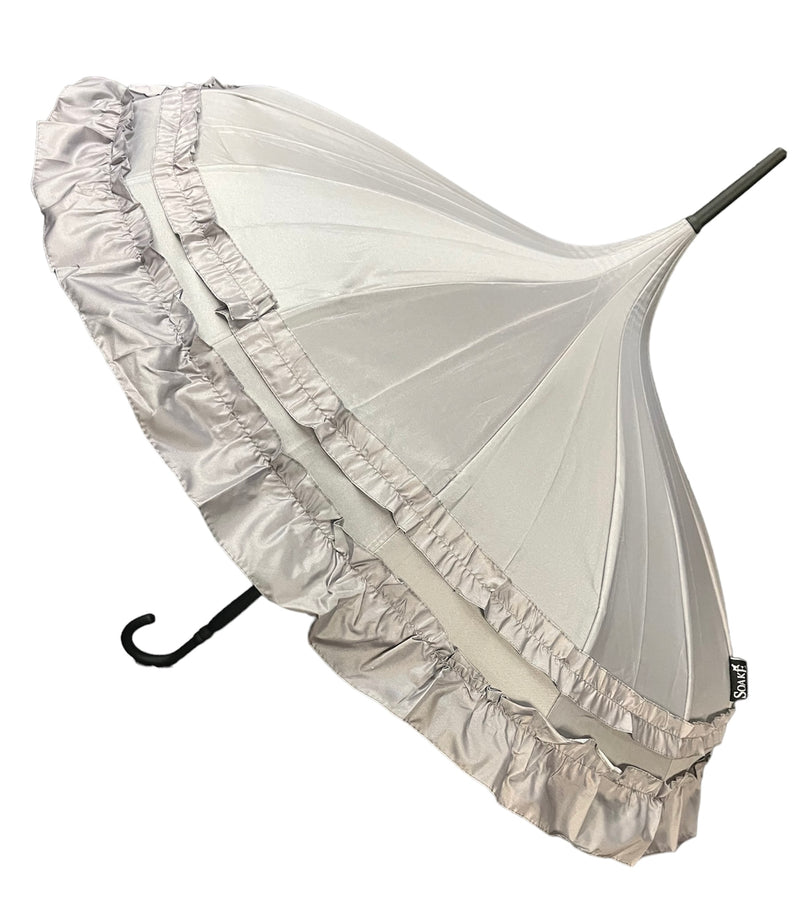 Ladies 'Sofia' Frilled Edge Pagoda Walking  Umbrella - Grey