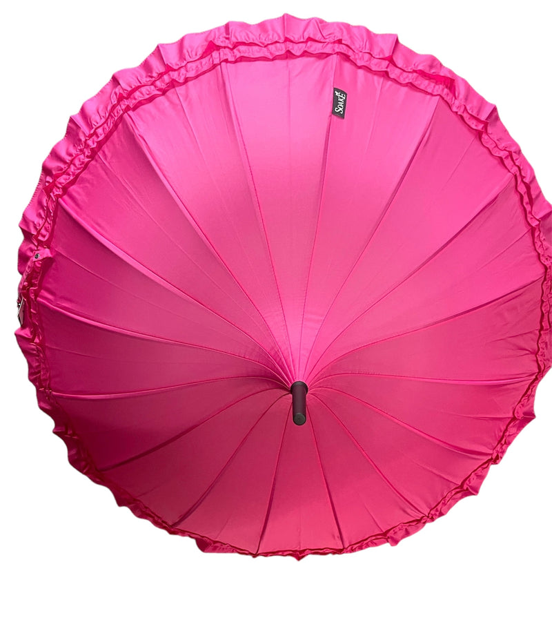 Ladies 'Sofia' Frilled Edge Pagoda Walking  Umbrella - Hot Pink