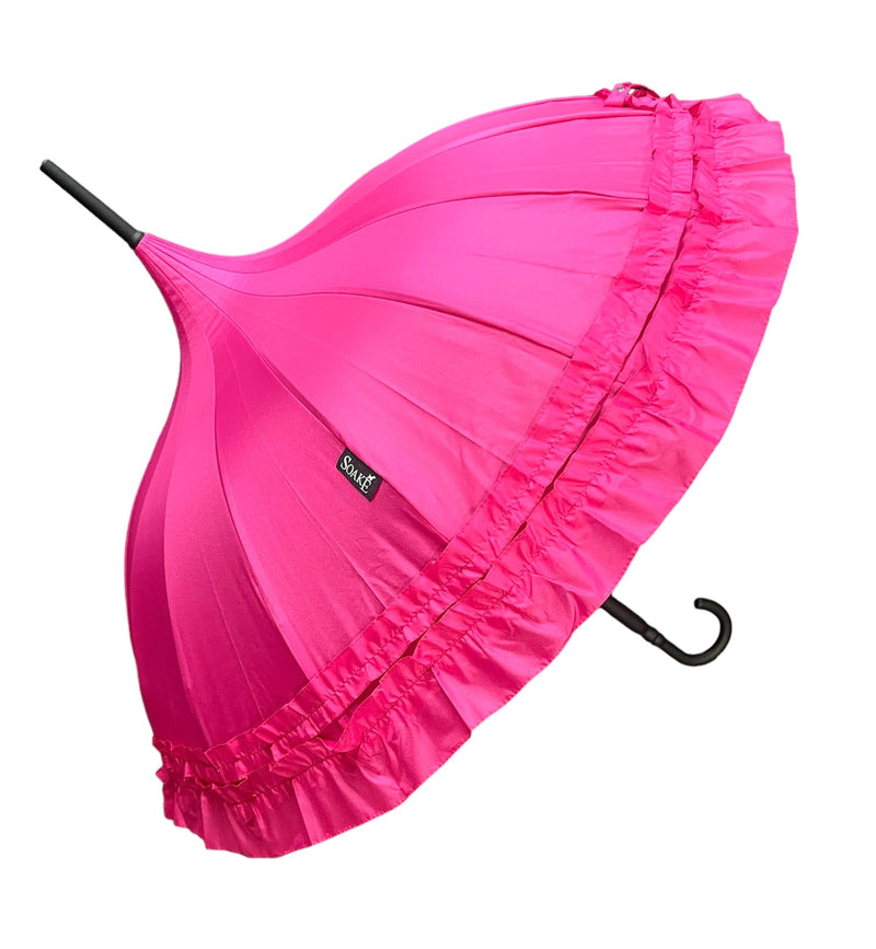 Ladies 'Sofia' Frilled Edge Pagoda Walking  Umbrella - Hot Pink