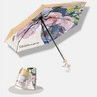 UPF 50+ Gold Reflective Compact Flat Travel Umbrella | Heat-Reflecting Outer | Floral Underside